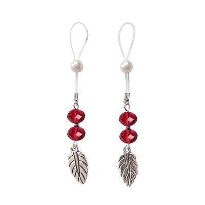 Прикраси з намистинами та листочком для сосків Art of Sex &ndash; Nipple Jewelry Leaf, червоні SO5396 фото