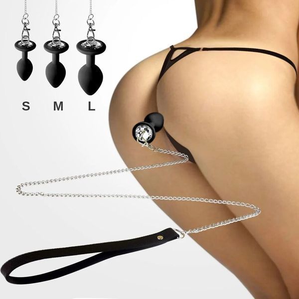 Силіконова анальна пробка з повідцем, розмір L, білий кристал - Art of Sex Silicone Anal Plug SO6181 фото