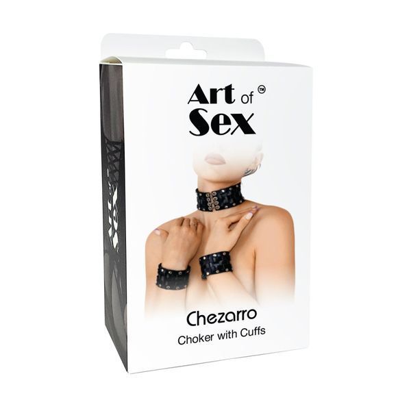 Шкіряний чокер з манжетами Art of Sex - Leather Chezarro SO9747 фото