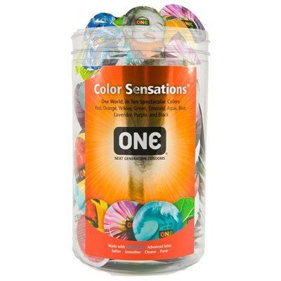 Набір презервативів ONE Color Sensations 100 шт, 10 яскравих кольорів, мегапак тюб SX0740 фото