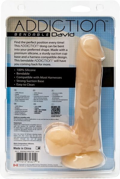 Фалоімітатор із пам&rsquo;яттю форми, на присосці ADDICTION &mdash; DAVID 8&Prime; Silicone Dong, віброкуля в подаруно SO5578 фото