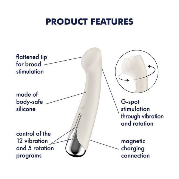 Вібратор з ротацією, плоский майданчик для стимуляції точки G - Satisfyer Spinning G-Spot 1 Beige SX0557 фото