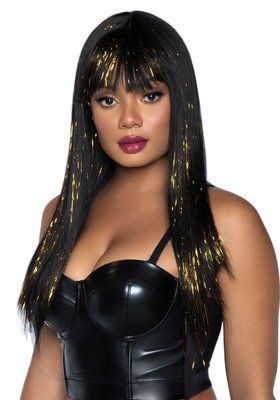Парик чорний з блискітками, 60 см Long Bang Wig with Tinsel Leg Avenue SO7940 фото