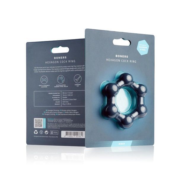 Ерекційне кільце з кульками Boners Hexagon Cock Ring SO8873 фото