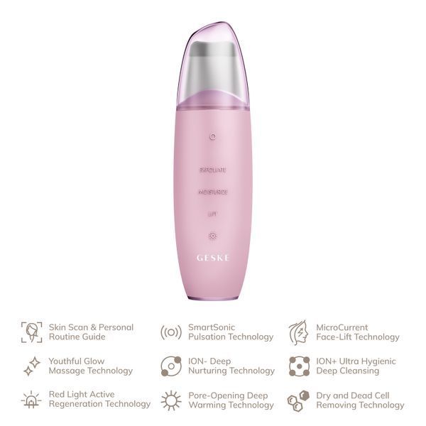 Мікрострумовий скрабер для шкіри та усунення чорних точок GESKE MicroCurrent Skin Scrubber&Blackhead Remover 9в1 pink HB0148 фото