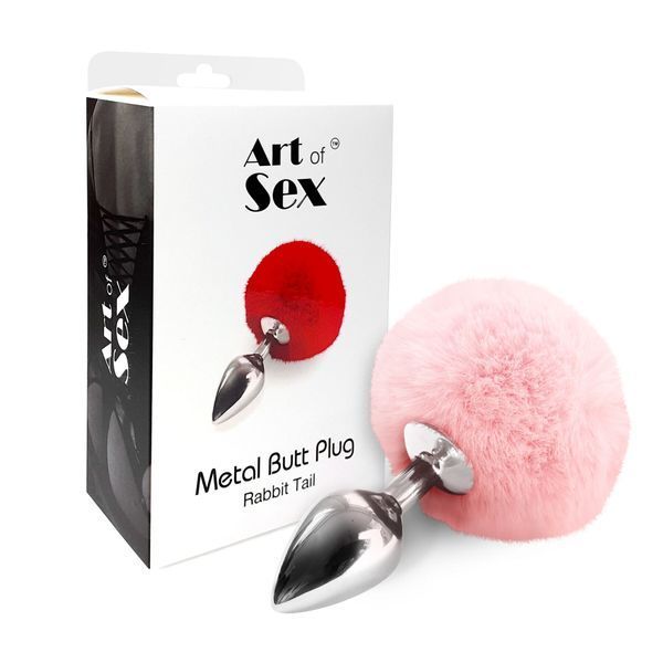 Металева анальна пробка Кролячий хвостик, рожевий, розмір М - Art of Sex Rabbit Tail SO6692 фото