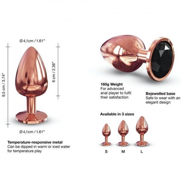 Анальна пробка рожеве золото з чорним кристалом - Dorcel Diamond Plug Rose Gold L SO5530 фото