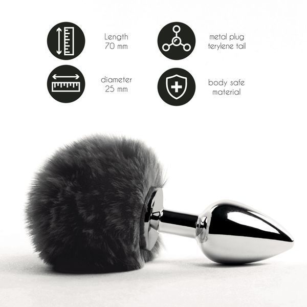 Анальна пробка хвіст зайки, чорний - FeelzToys Bunny Tails Butt Plug Black SO5063 фото