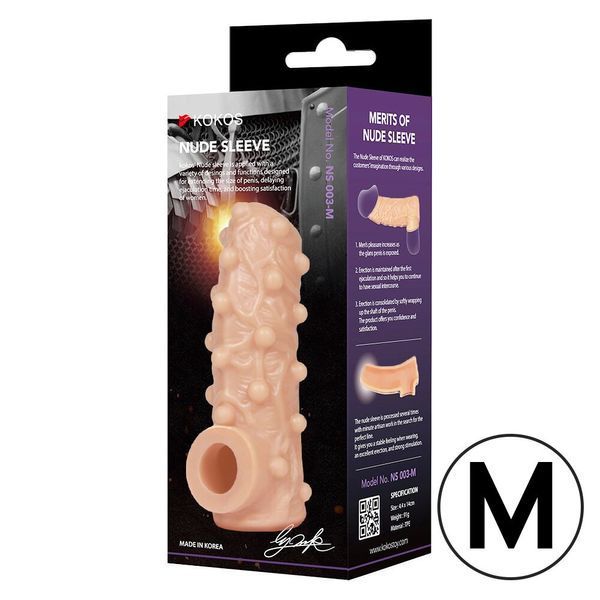 Насадка на член, потовщувальна, стимулюючий рельєф, розмір M - Kokos Nude Sleeve NS 001 M SX1471 фото