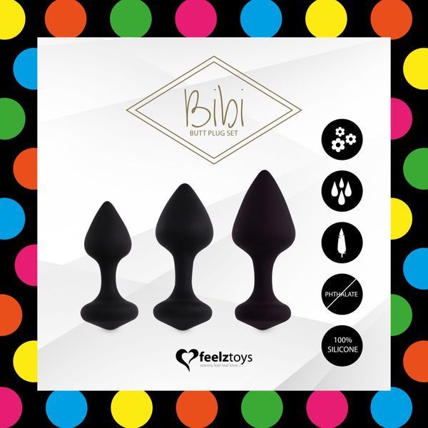 Набір силіконових анальних пробок - FeelzToys Bibi Butt Plug Set 3 pcs Black SO5065 фото