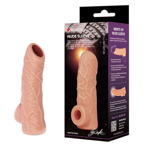 Насадка на член, потовщувальна, стимулюючий рельєф, розмір M - Kokos Nude Sleeve NS 001 M SX1471 фото