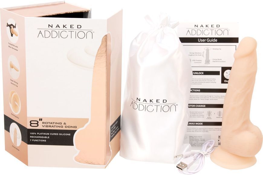 Фалоімітатор з вібрацією та ротацією Naked ADDICTION James 8&Prime; Rotating & Vibrating Dong, пульт ДК SO5587 фото