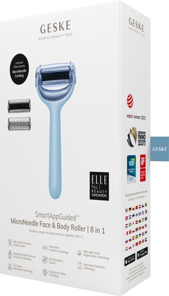 Електронний ролер для обличчя та тіла з мікроголками GESKE MicroNeedle Face&Body Roller 8в1 aquamarine HB0204 фото