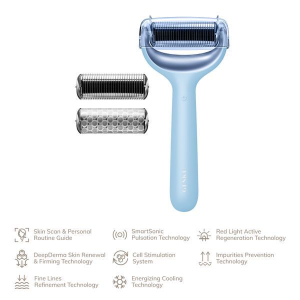 Електронний ролер для обличчя та тіла з мікроголками GESKE MicroNeedle Face&Body Roller 8в1 aquamarine HB0204 фото