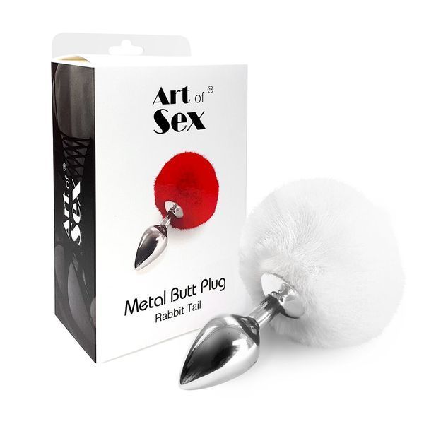 Металева анальна пробка Кролячий хвостик, білий, розмір М - Art of Sex Rabbit Tail SO6962 фото