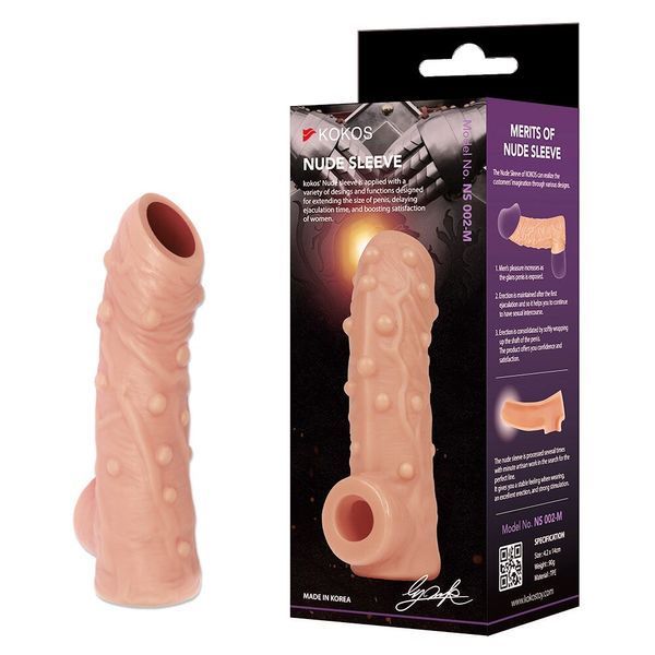Насадка на член, потовщувальна, стимулюючий рельєф, розмір M - Kokos Nude Sleeve NS 002 M SX1473 фото