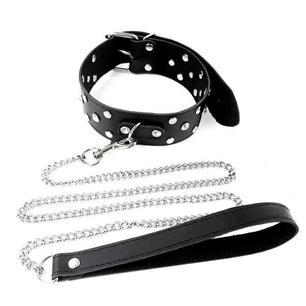 Нашийник із повідцем із натуральної шкіри із заклепками Art of Sex &mdash; Jenna Collar with Leash, чорний SO6698 фото