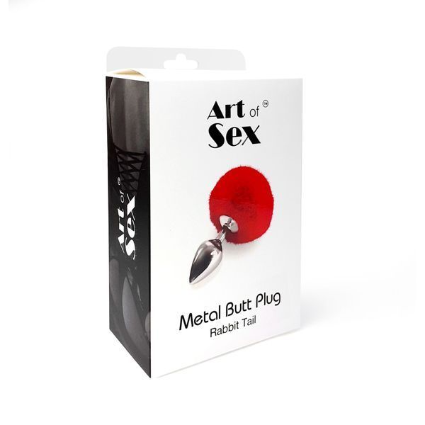 Металева анальна пробка Кролячий хвостик, червоний, розмір М - Art of Sex Rabbit Tail SO6963 фото