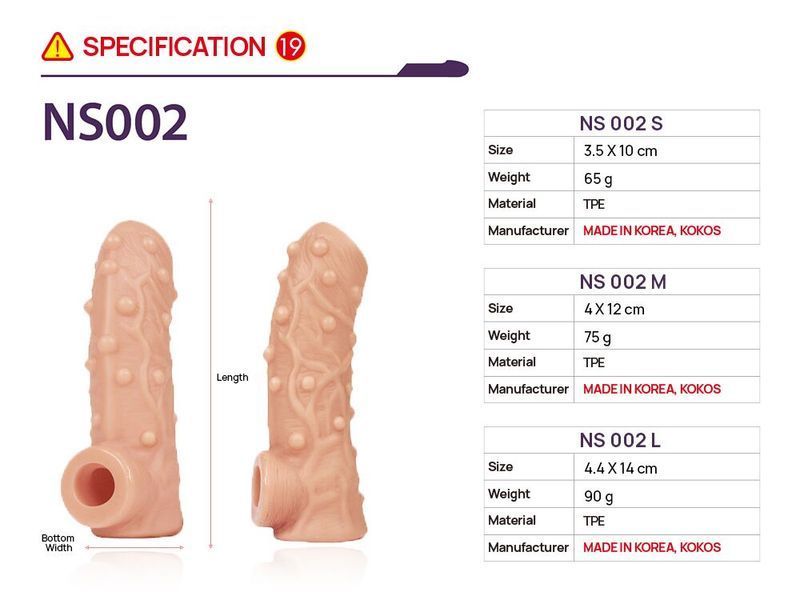 Насадка на член, потовщувальна, стимулюючий рельєф, розмір M - Kokos Nude Sleeve NS 002 M SX1473 фото