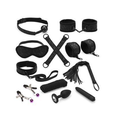 Набір Liebe Seele Black Lace and Neoprene 11pcs Bondage Kit, анальна пробка з кристалом, віброкуля SO9509 фото