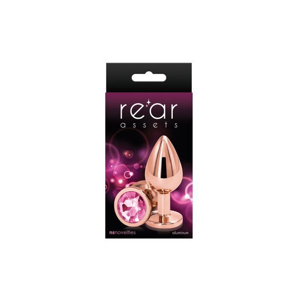 Металева анальна пробка з кристалом, розмір М &mdash; NS Novelties Rear Assets Rose Gold Medium Pink sx4364 фото