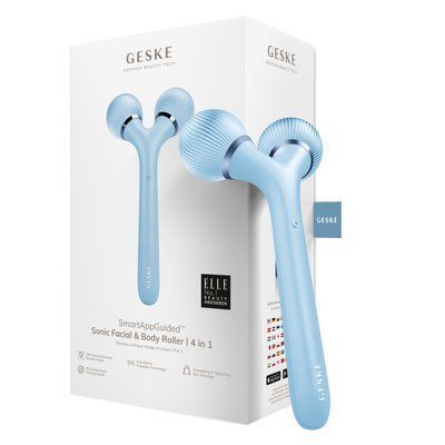 Електронний ультразвуковий ролик для обличчя та тіла GESKE Sonic Facial&Body Roller 4в1 aquamarine HB0038 фото