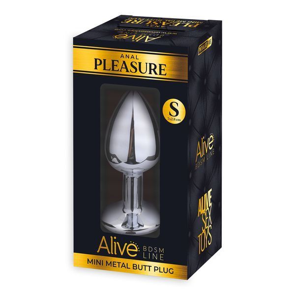 Металева анальна пробка з чорним кристалом, розмір S - Alive Mini Metal Butt Plug Black S SO6011 фото