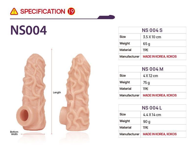Насадка на член, потовщувальна, стимулюючий рельєф, розмір M - Kokos Nude Sleeve NS 004 M SX1477 фото