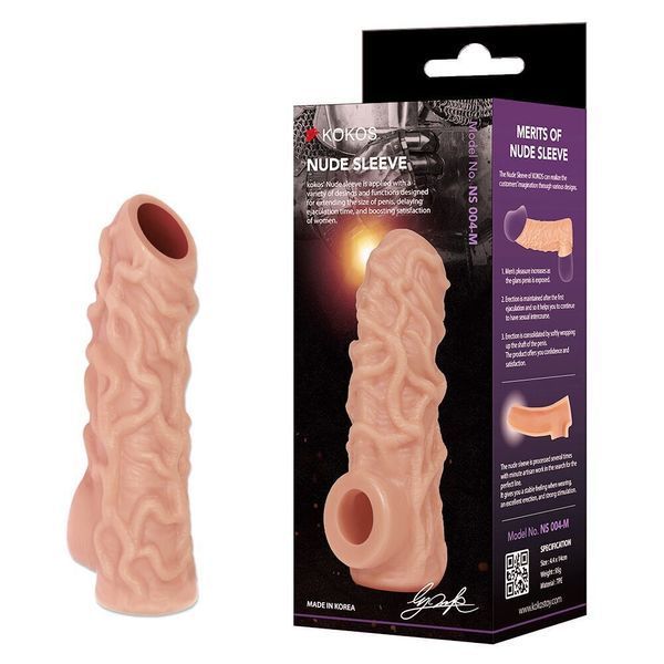 Насадка на член, потовщувальна, стимулюючий рельєф, розмір L - Kokos Nude Sleeve NS 004 L SX1478 фото