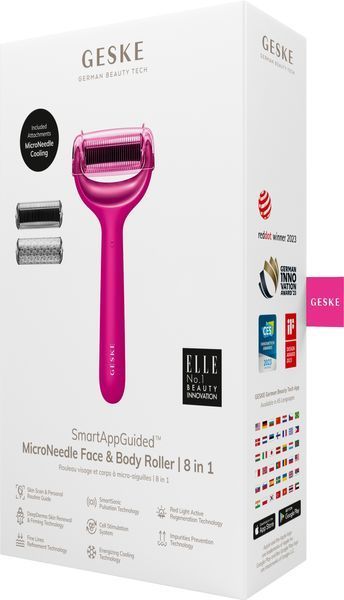 Електронний ролер для обличчя та тіла з мікроголками GESKE MicroNeedle Face&Body Roller 8в1 magenta HB0197 фото