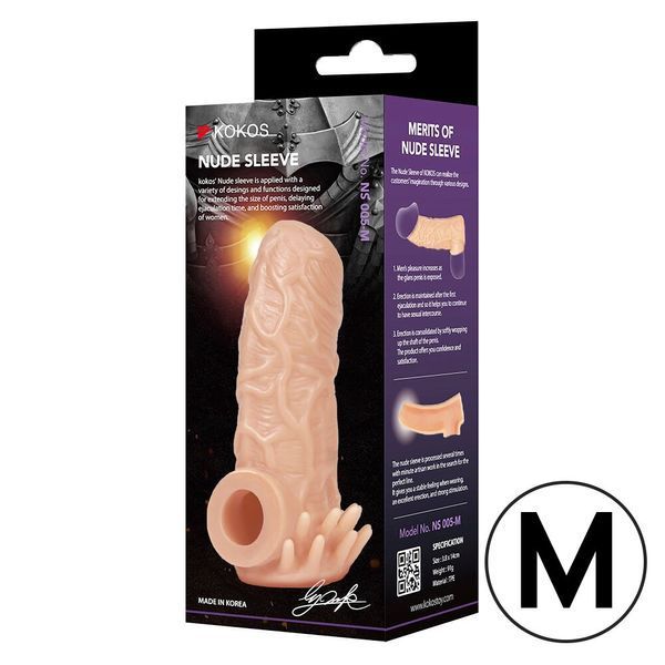 Насадка на член, потовщувальна, стимулюючий рельєф, розмір M - Kokos Nude Sleeve NS 005 M SX1479 фото