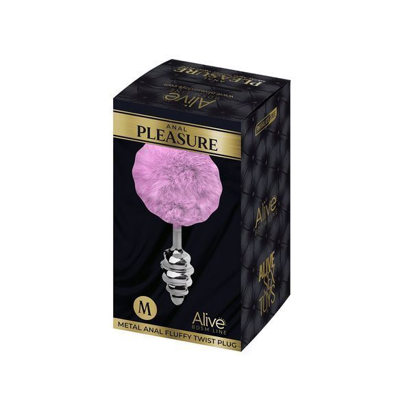 Металева анальна пробка Кролячий хвостик, діаметр 3,4 см, фіолетовий - Alive Fluffy Twist Plug M Purple SO6308 фото