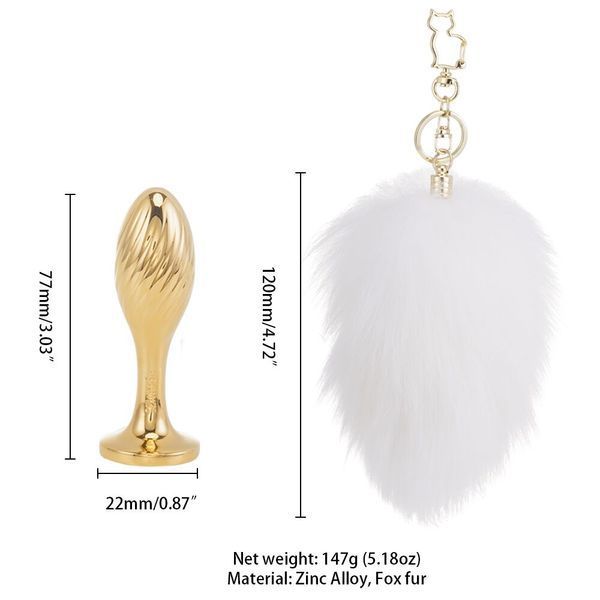 Металева анальна пробка Кролячий хвіст LOCKINK SEVANDA White Bunny-Tail Anal Pear-shape Plug SX0868 фото