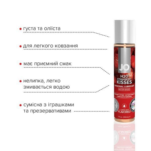 Лубрикант зі смаком Полуниці, на водній основі, без цукру, рослинний гліцерин &ndash; System JO H2O (30 мл) SO1469 фото