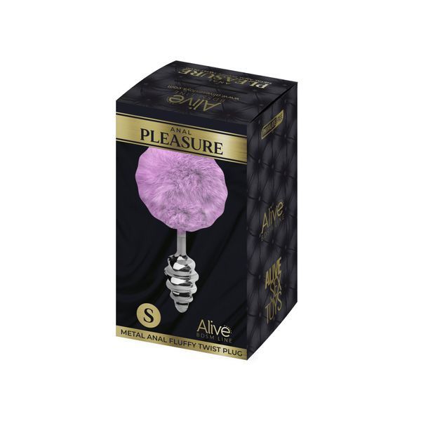Металева анальна пробка Кролячий хвостик, діаметр 2,9 см, фіолетовий - Alive Fluffy Twist Plug S Purple SO6306 фото