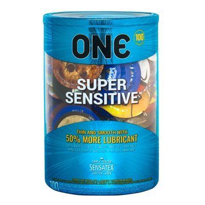 Набір презервативів ONE Super Sensitive 100 шт, на 50% більше змазки, мегапак тюб SX0733 фото