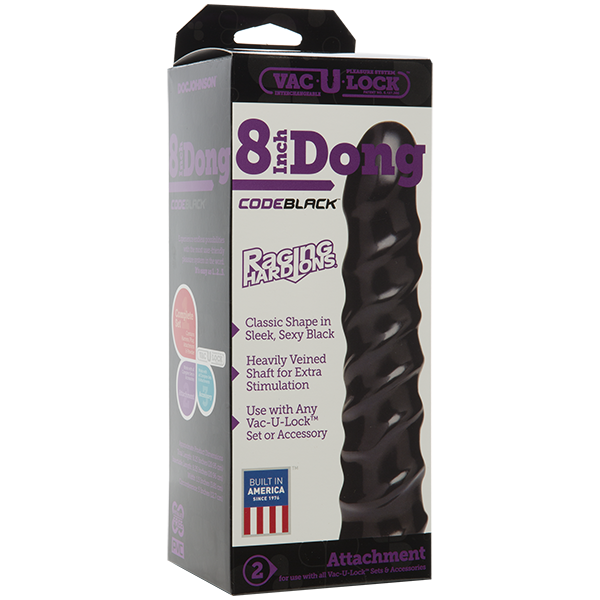 Дилдо Doc Johnson CodeBlack - 8 Inch Raging Vac-U-Lock із стимулювальним рельєфом, діаметр 3,8 см SO2797 фото
