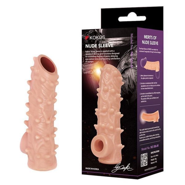 Насадка на член, потовщувальна, стимулюючий рельєф, розмір L - Kokos Nude Sleeve NS 006 L SX1482 фото