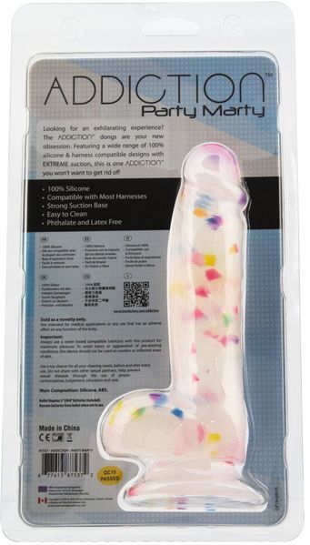 Фалоімітатор з конфетті ADDICTION - PARTY MARTY 7.5&Prime; - FROST & CONFETTI, 19 см, силікон SO4532 фото