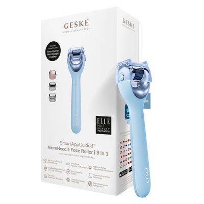 Електронний ролер для обличчя з мікроголками GESKE MicroNeedle Face Roller 9в1 aquamarine HB0193 фото