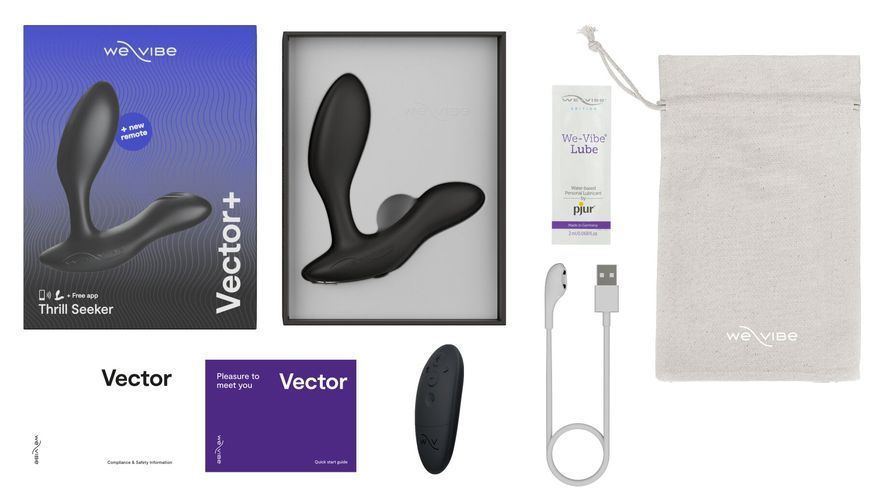 Смарт-вібромасажер простати, пульт ДУ, регульований кут нахилу We-Vibe Vector+ CHARCOAL BLACK SO8241 фото