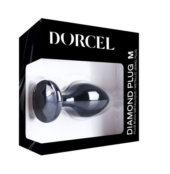 Металева анальна пробка з чорним кристалом, розмір M - Dorcel Diamond Plug SO7809 фото