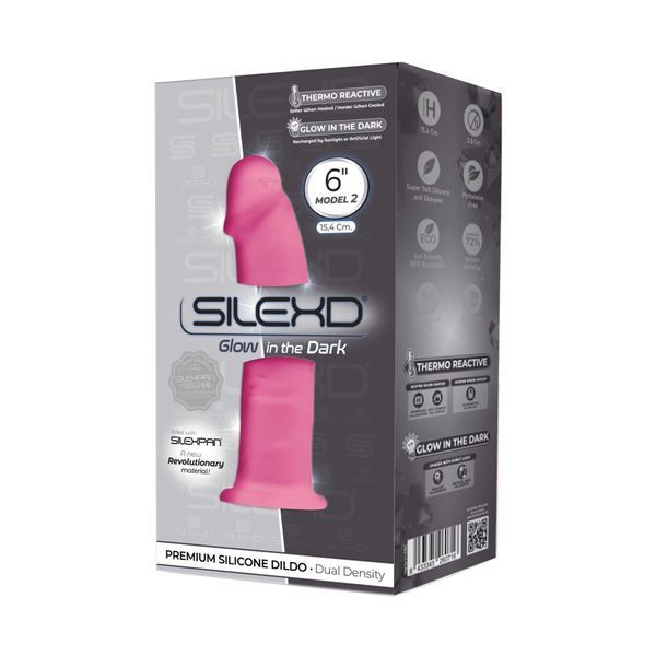 Фалоімітатор SilexD Robby Pink Glow in the dark, двошаровий, силікон+Silexpan, діаметр 3,5см SO7032 фото