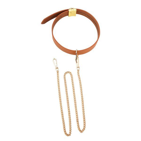 Нашийник з повідцем LOCKINK Tied Collar with Leash Set, коричневий, ланцюг зі шкіряною петлею та карабіном SX0828 фото
