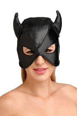 Маска з рогами, чорна Master Series: Dungeon Demon Bondage Mask with Horns SO8800 фото