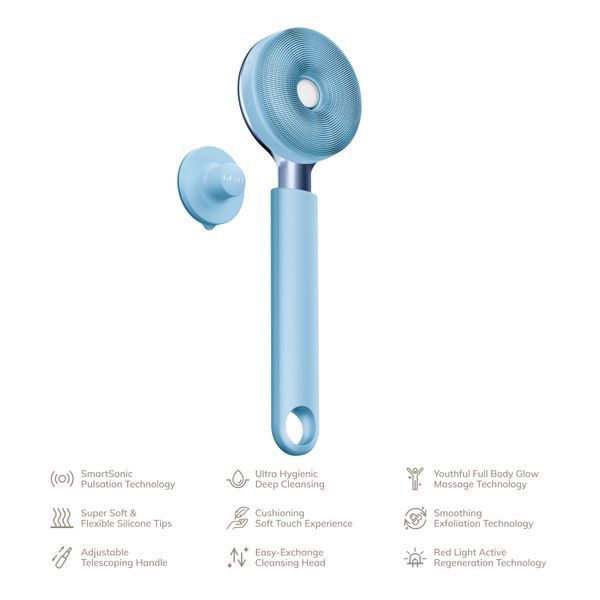 Звукова світлодіодна щітка для всього тіла GESKE Sonic LED Full-Body Brush&Intensive Exfoliator 9в1 aquamarine HB0384 фото