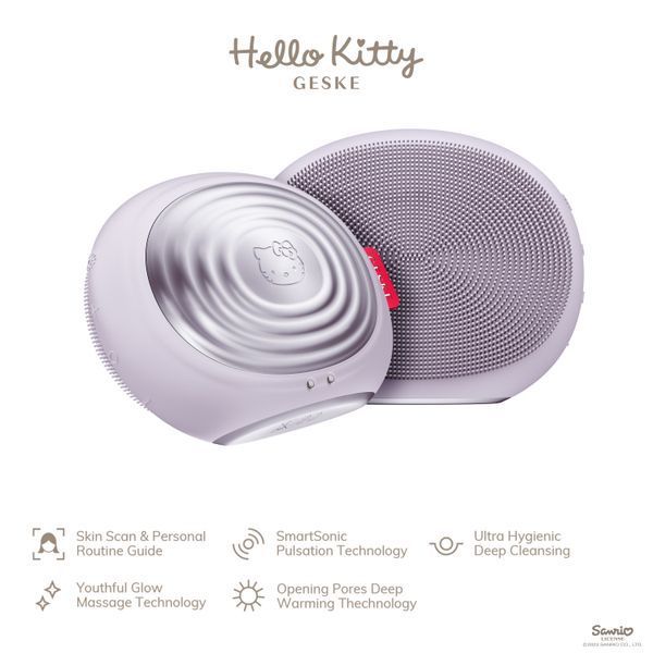Електронна ультразвукова термощітка для обличчя GESKE Sonic Thermo Facial Brush 5в1 by Hello Kitty purple HB0244 фото