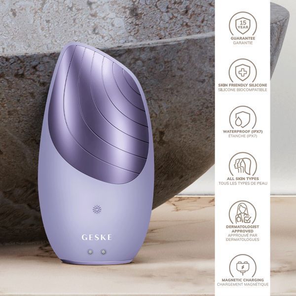 Електронна звукова термо щітка для обличчя GESKE Sonic Thermo Facial Brush 6в1 purple HB0079 фото