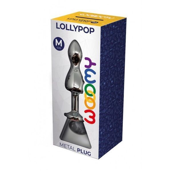 Металева анальна пробка, розмір М, діаметр 3,1 см, білий кристал - Wooomy Lollypop Double Ball SO7414 фото