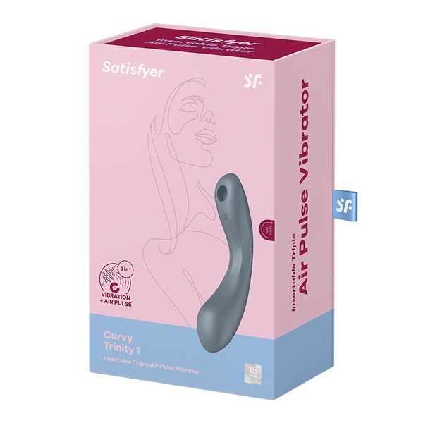 Вакуумний стимулятор з вібрацією Satisfyer Curvy Trinity 1 Bluegrey, іграшка 3в1 SO8408 фото